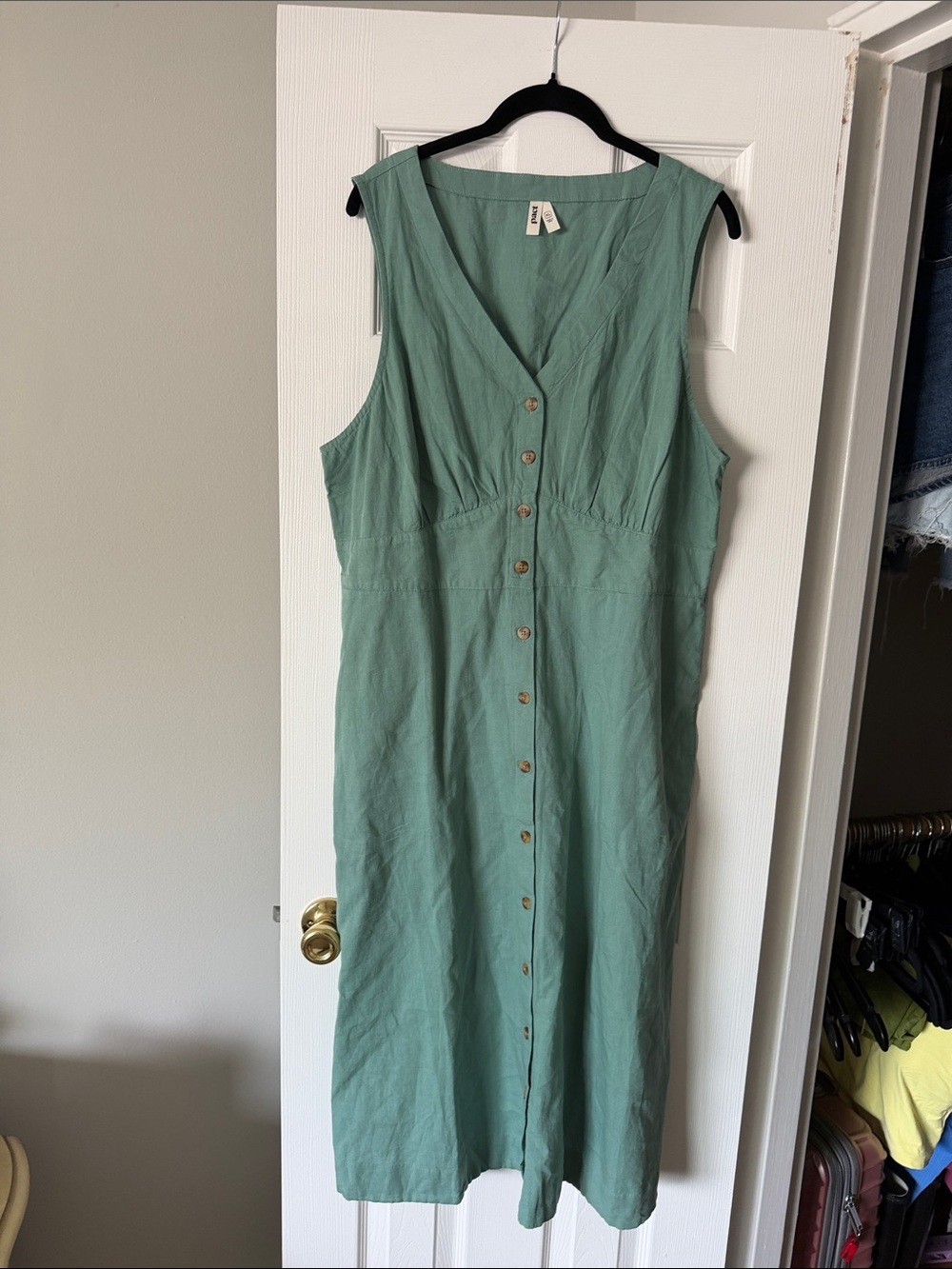 Pact Organic Cotton Linen Blend Canopy Button Front Dress Sz XL